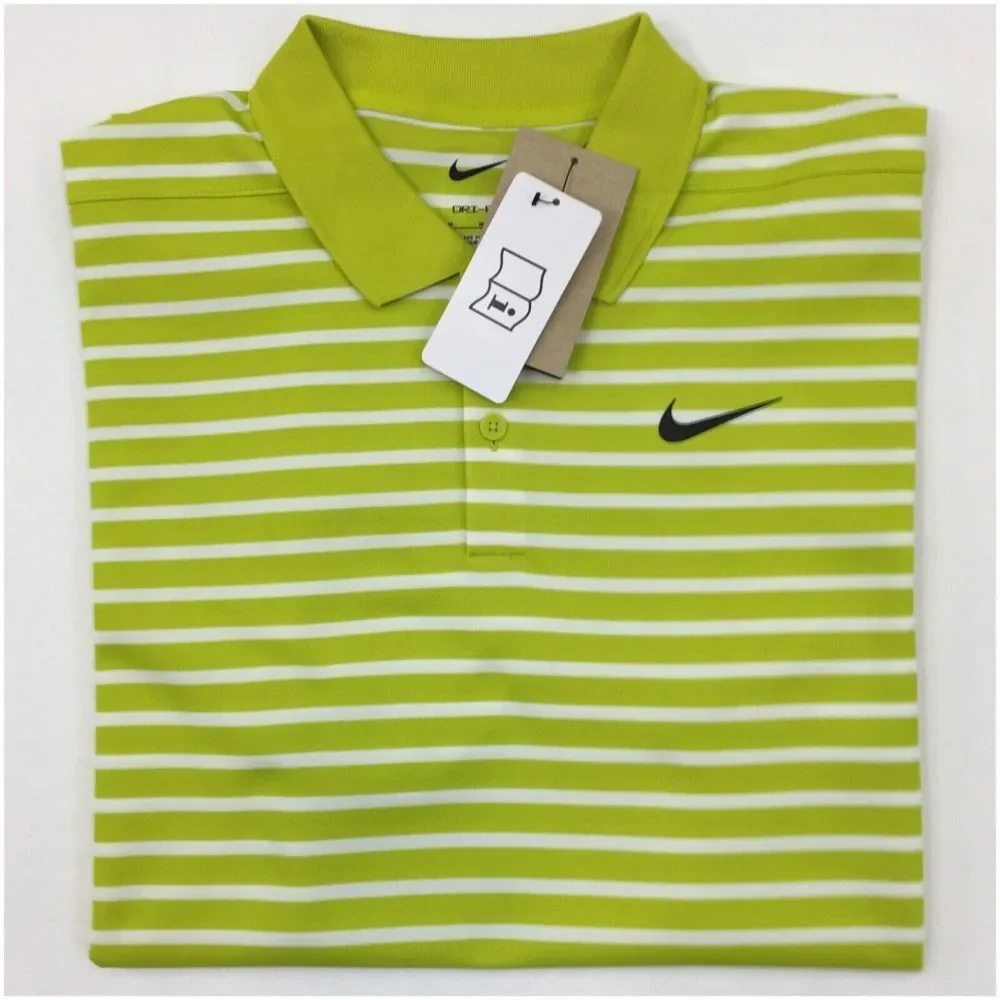 NEW! Nike Mens Dri-Fit Victory Stripe Polo Shirt White-Green Stripe DH0829-309